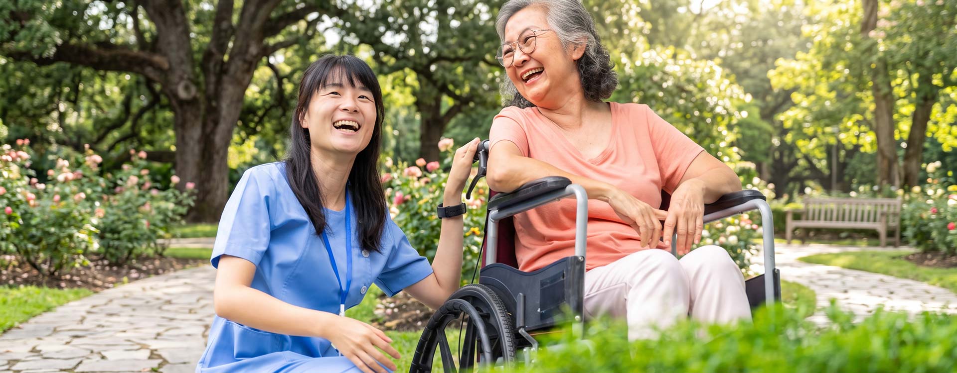Rachel Hayward pictured with an adult client in a wheelchair